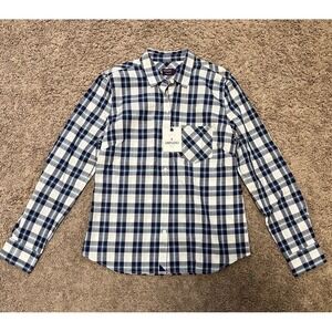 NWT Women's Untuckit Sorbo Size 2 Blue/White Plaid Long Sleeve Button Down Shirt